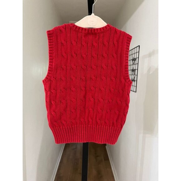 EUC Polo Ralph Lauren Red Cable Knit V-Neck Sweater Vest - Picture 2 of 3